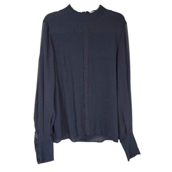 REISS Black Sheer High Neckline Blouse Classic Chic - Picture 2 of 10